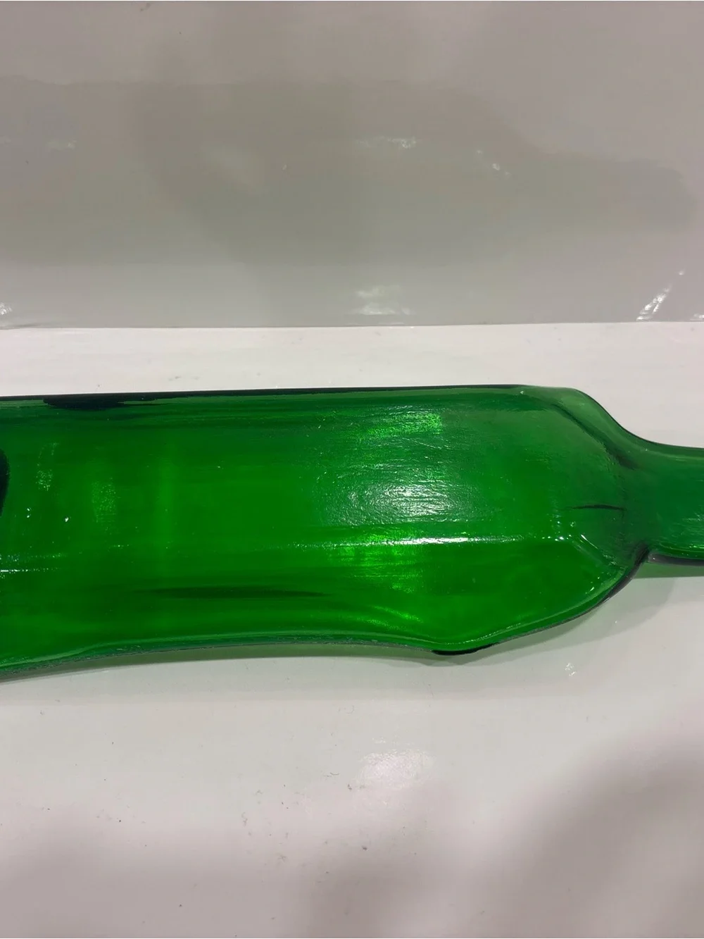 Handmade green slumped wine bottle serving tray recycled fused glass cheese tray - Picture 4 of 5